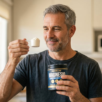 Hombre con la medida de Magnesio PrimeLab en la mano